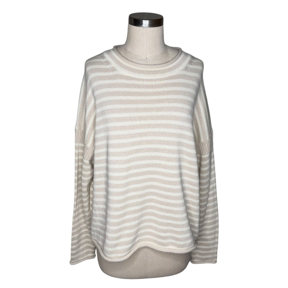 ALEX MILL Mariner Striped Rollneck Sweater Beige Striped Women's Size XL Minimal